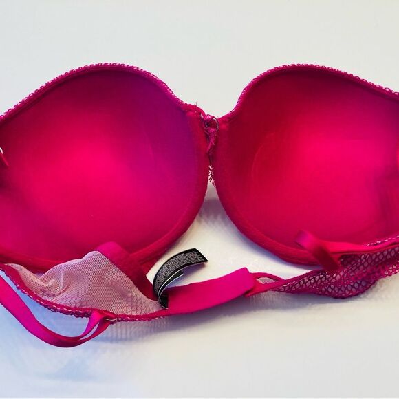 Victoria's Secret Very Sexy‎ Push Up Bra Size 34DD Lace Fish Net Detail Pink - Picture 7 of 9